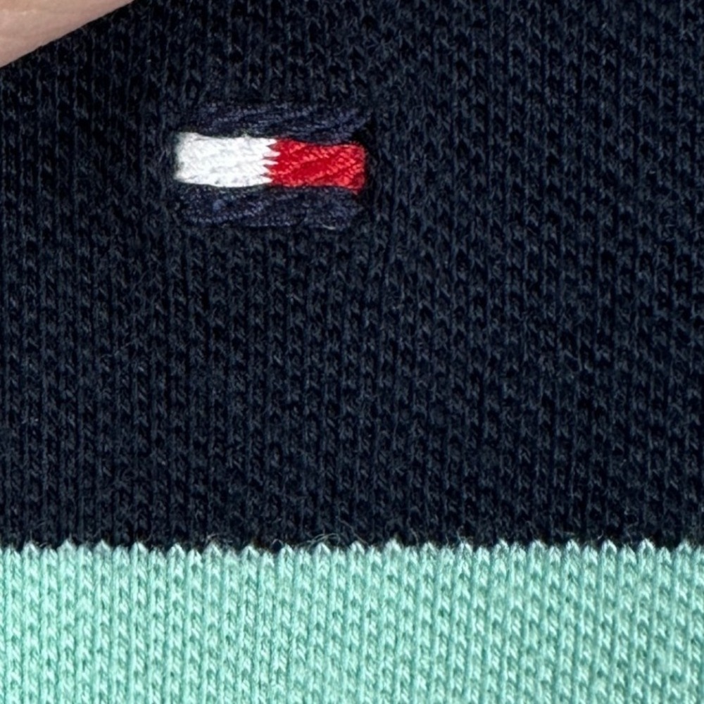 Tommy Hilfiger Shirt Polo Women Medium White Blue Stripe Stretch Rugby Logo NEW - Picture 5 of 8